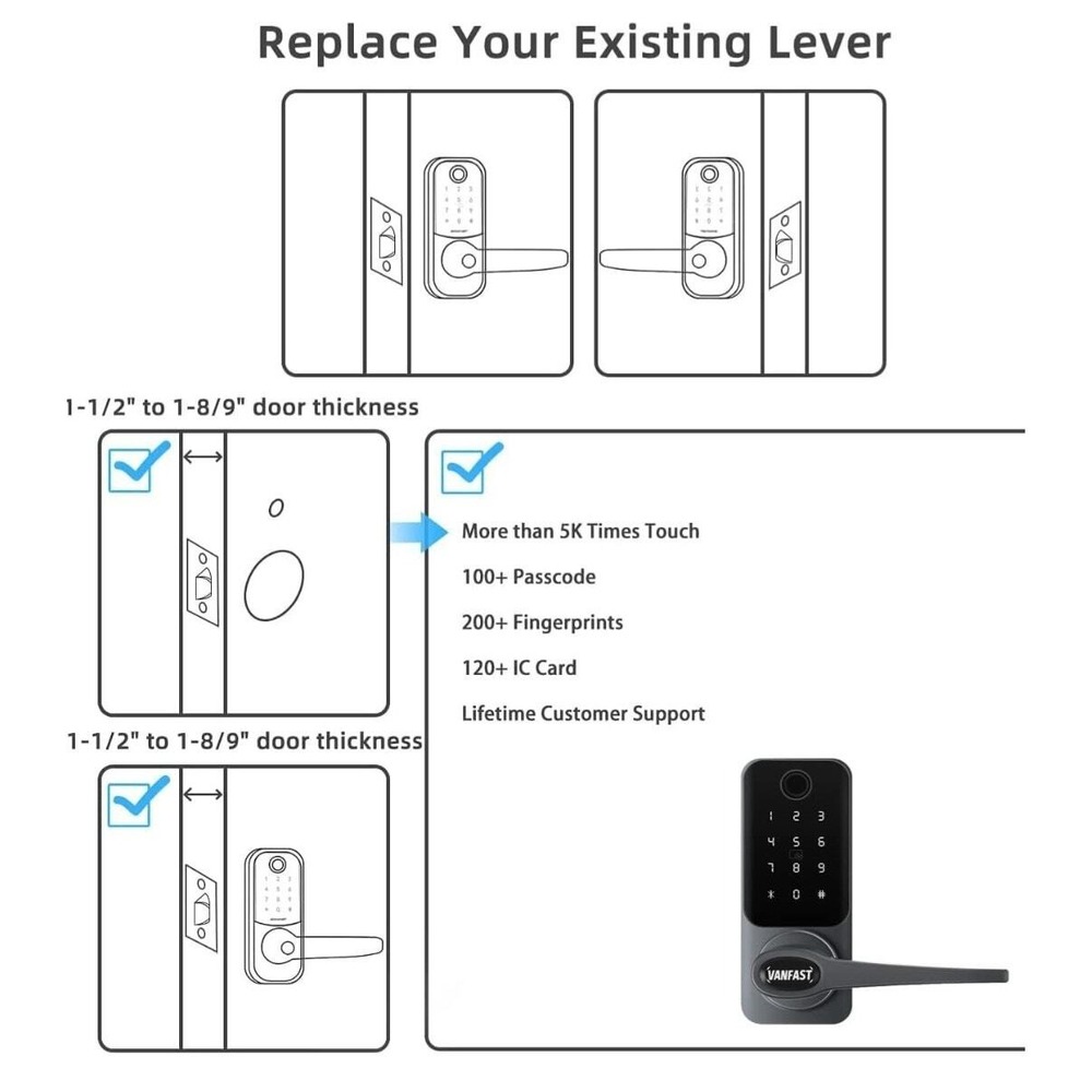 Smart Lock Fingerprint Keyless Entry Locks‎ with Touchscreen Keypad - Picture 7 of 10